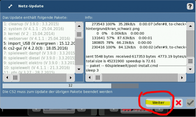Du skal trykke på Weiter for at installere opdateringen.